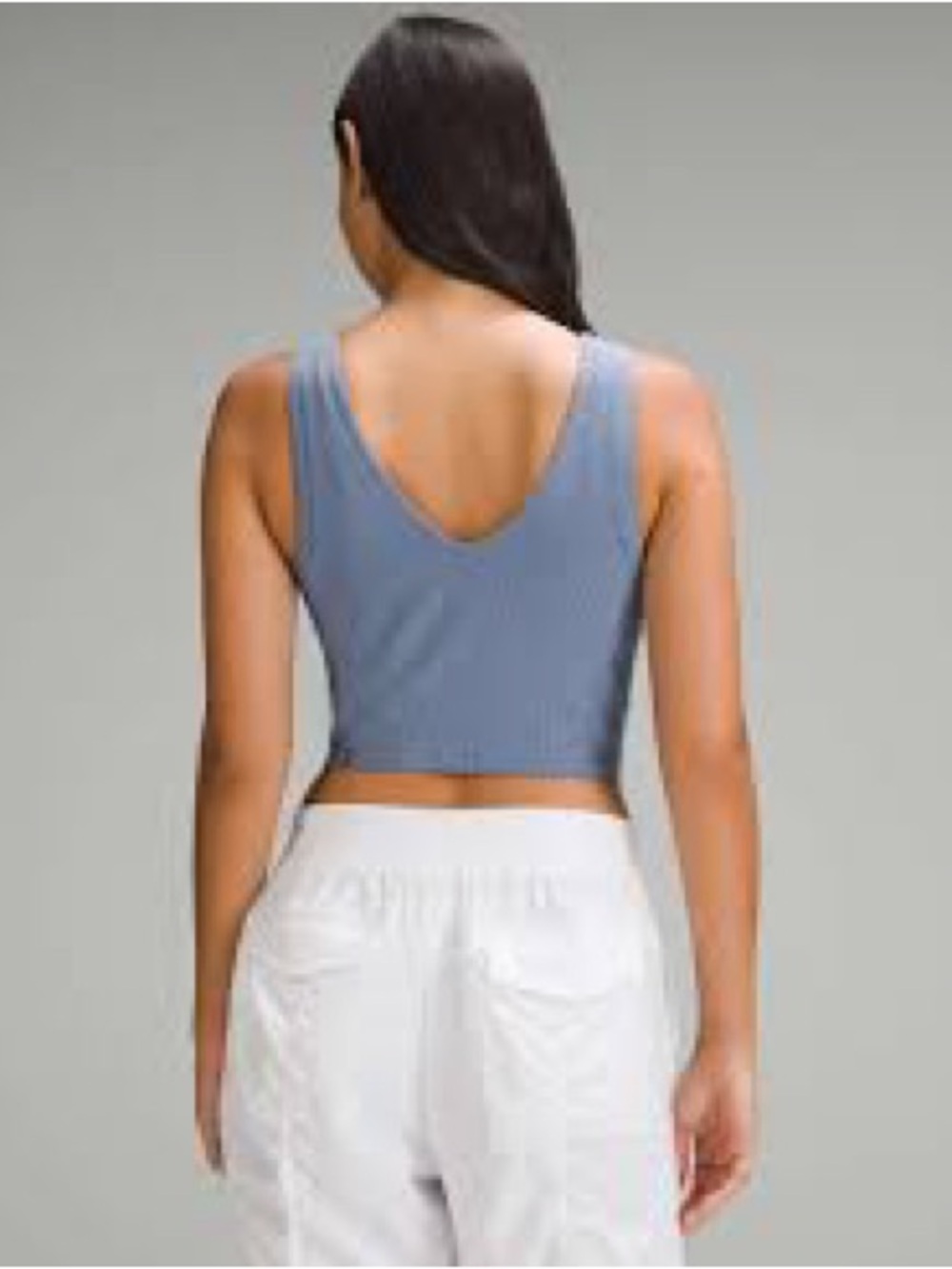 Lululemon Ribbed Soft Stream V-Back Cropped Tank Top in Oasis Blue